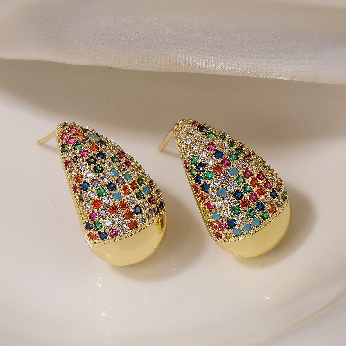 Minimalist Geometric Drop Earrings for Women with Zircon Inlay and Micro-Pave Setting in Brass