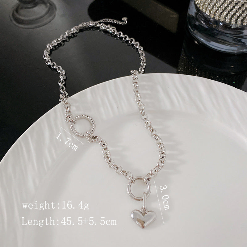 Gold Plated Titanium Steel Heart Pendant Necklace Unisex Geometric Long Chain