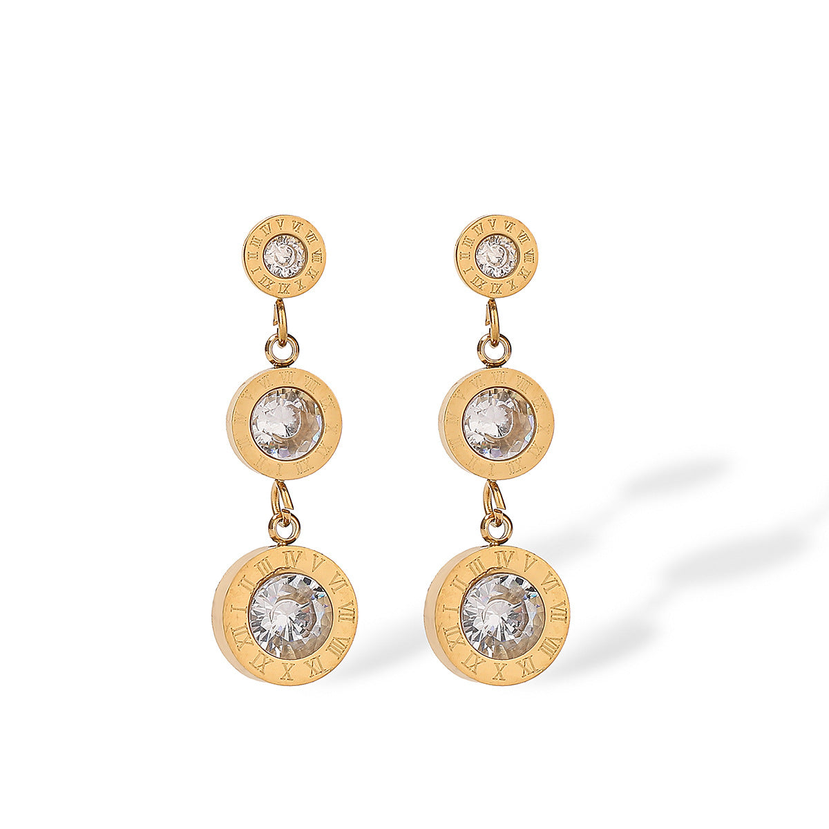 Minimalist Geometric Titanium Steel Earrings for Women with Genuine Gold Plating and Zircon Inlay