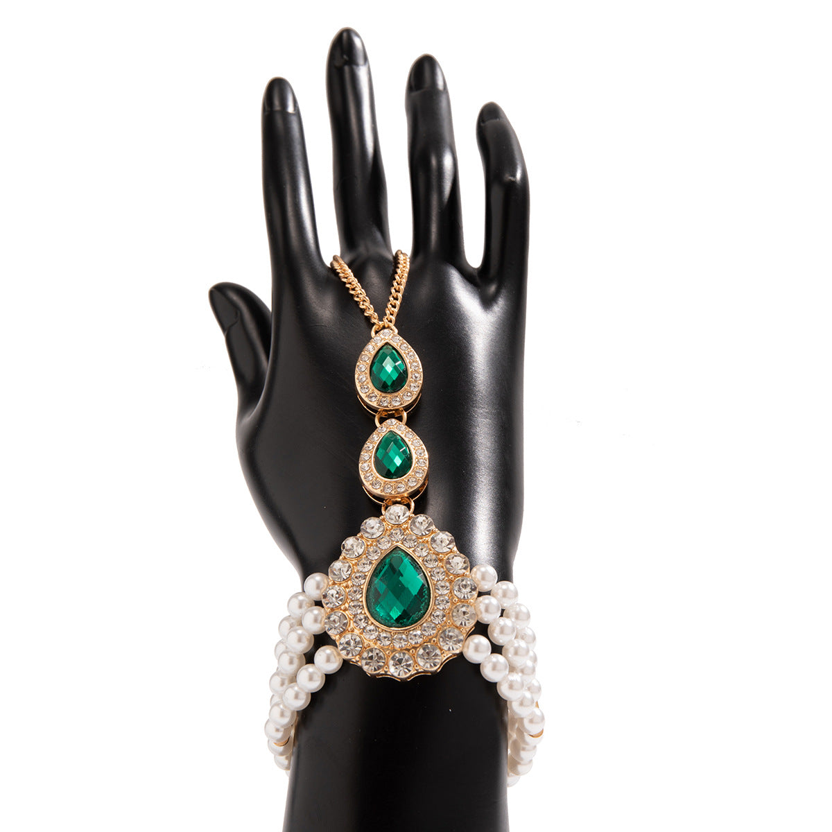 Vintage Luxury Teardrop Faux Pearl Rhinestone Plated Ball Chain Choker Necklace for Women