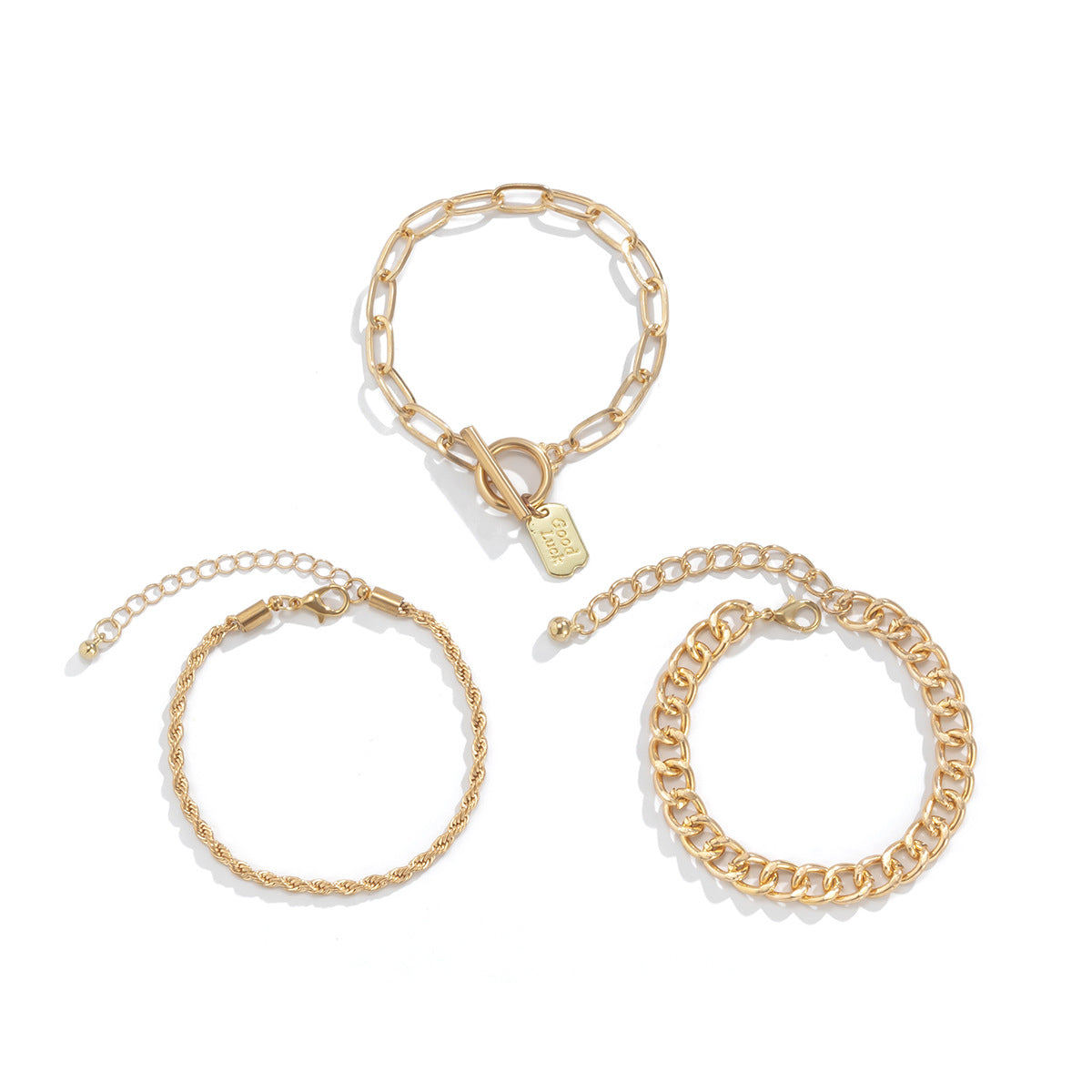Set di braccialetti con ciondoli a lettere in stile punk e catena in lega galvanizzata per donna