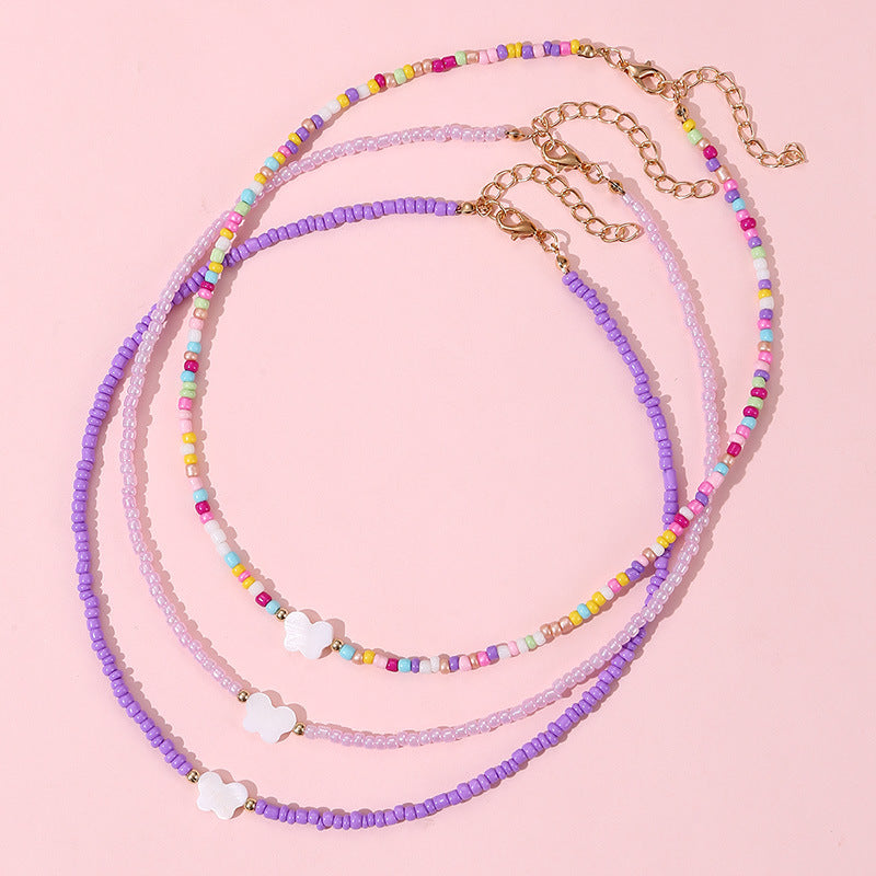Collar con colgante de corazón y mariposa estilo bohemio con cuentas de cristal para niños, cadena de cuentas redondas hecha a mano
