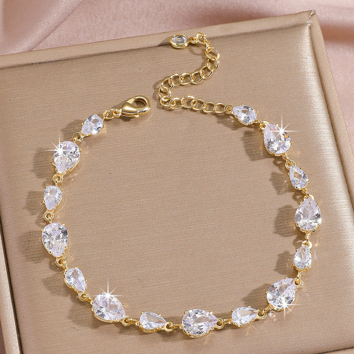 Luxury Gold Plated Brass Leaf Bracelet with Cubic Zirconia Inlay Unisex Floral Design