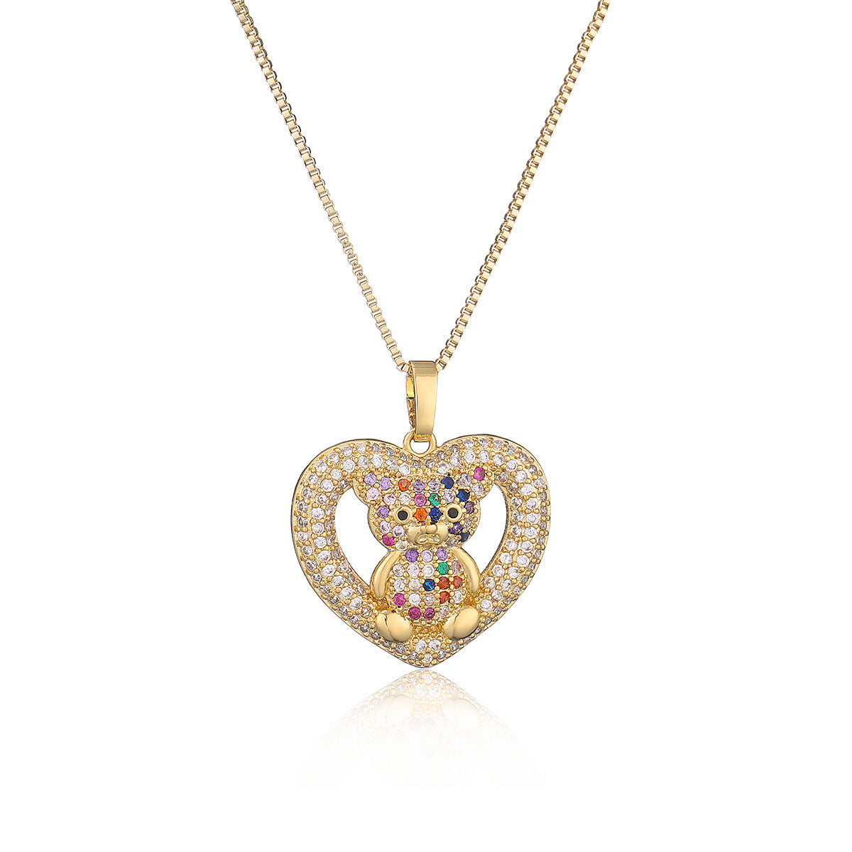 Minimalist Bear-Shaped Pendant Necklace for Women with Copper Base Plated in 18K Gold and Zircon Accents