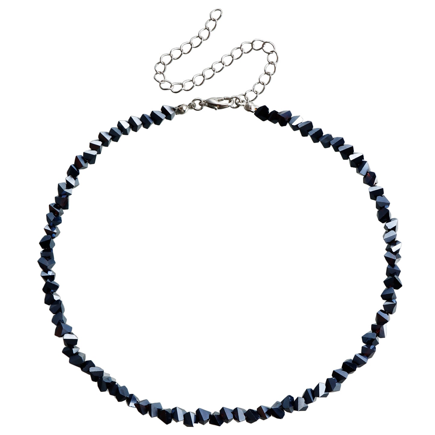 Collar de cuentas de cristal negro estilo geométrico para mujer con acabado chapado y diseño de cadena para clavícula