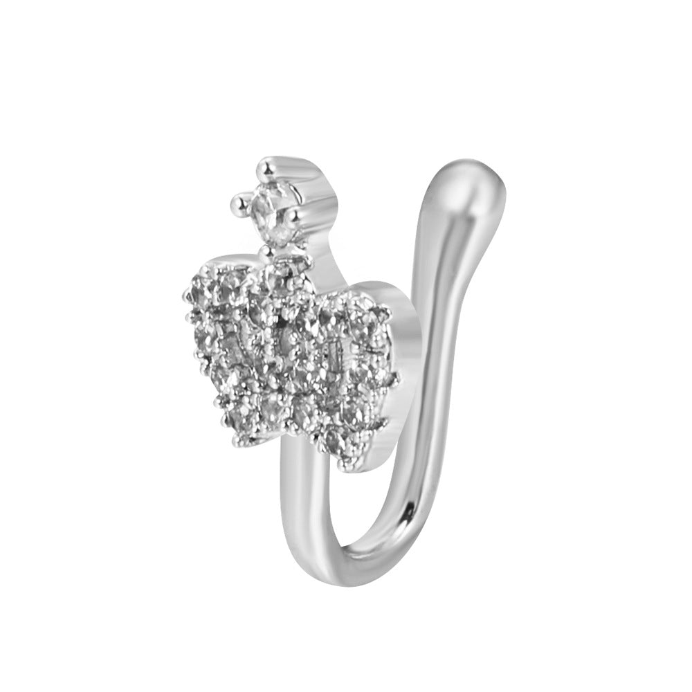 Clip per il naso a forma di U con stella e cuore placcata in rame vintage con zirconia cubica