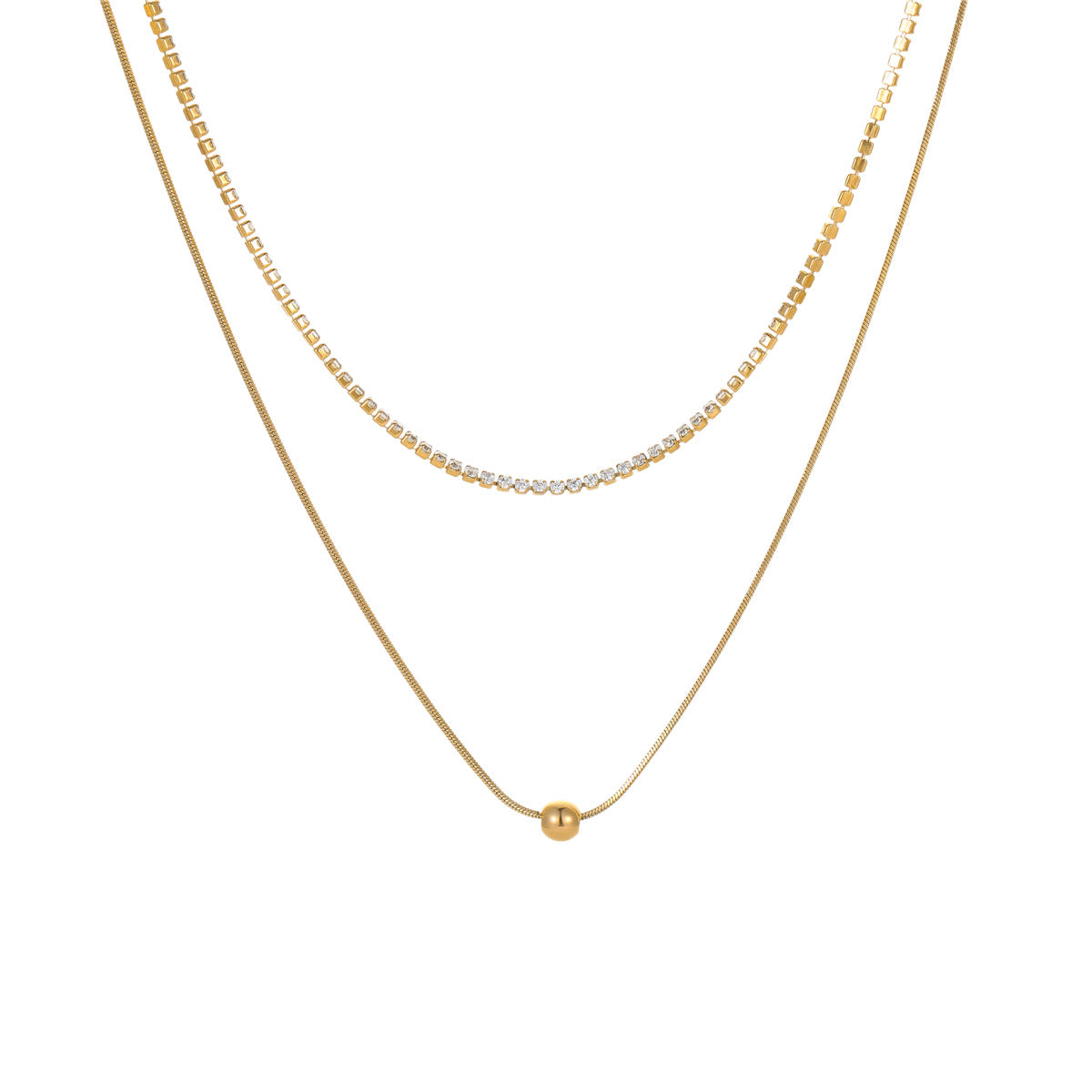 Minimalist Geometric Titanium Steel Pendant Necklace with Rhinestone Inlay and Plated Finish for Women