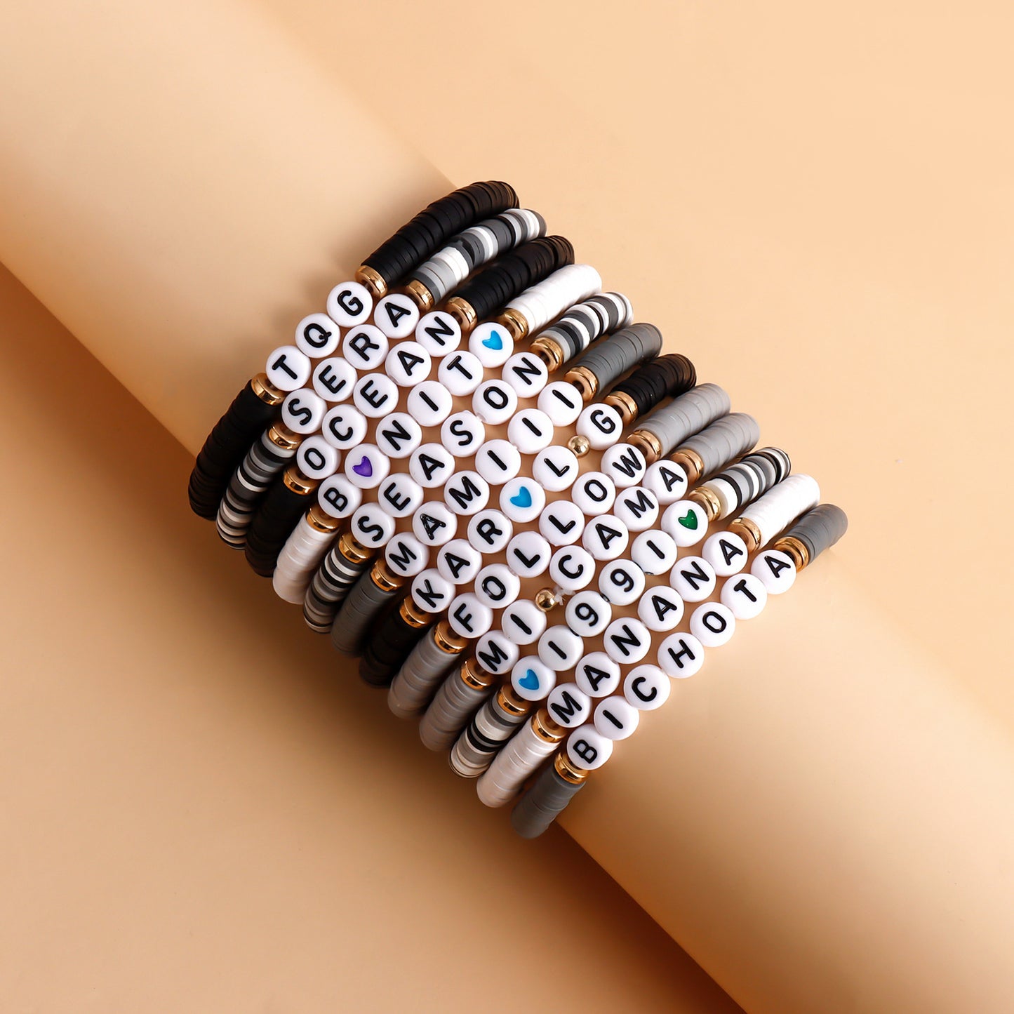 Geometric Ins Style Plated Bracelet Set with Crystal Charms and Letter Accents for Women and Men