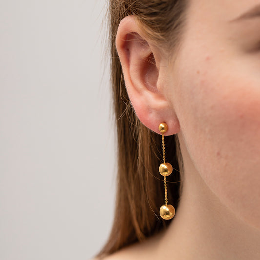 Trendy Geometric 18K Gold Plated Stainless Steel Triple Circle Drop Earrings for Women