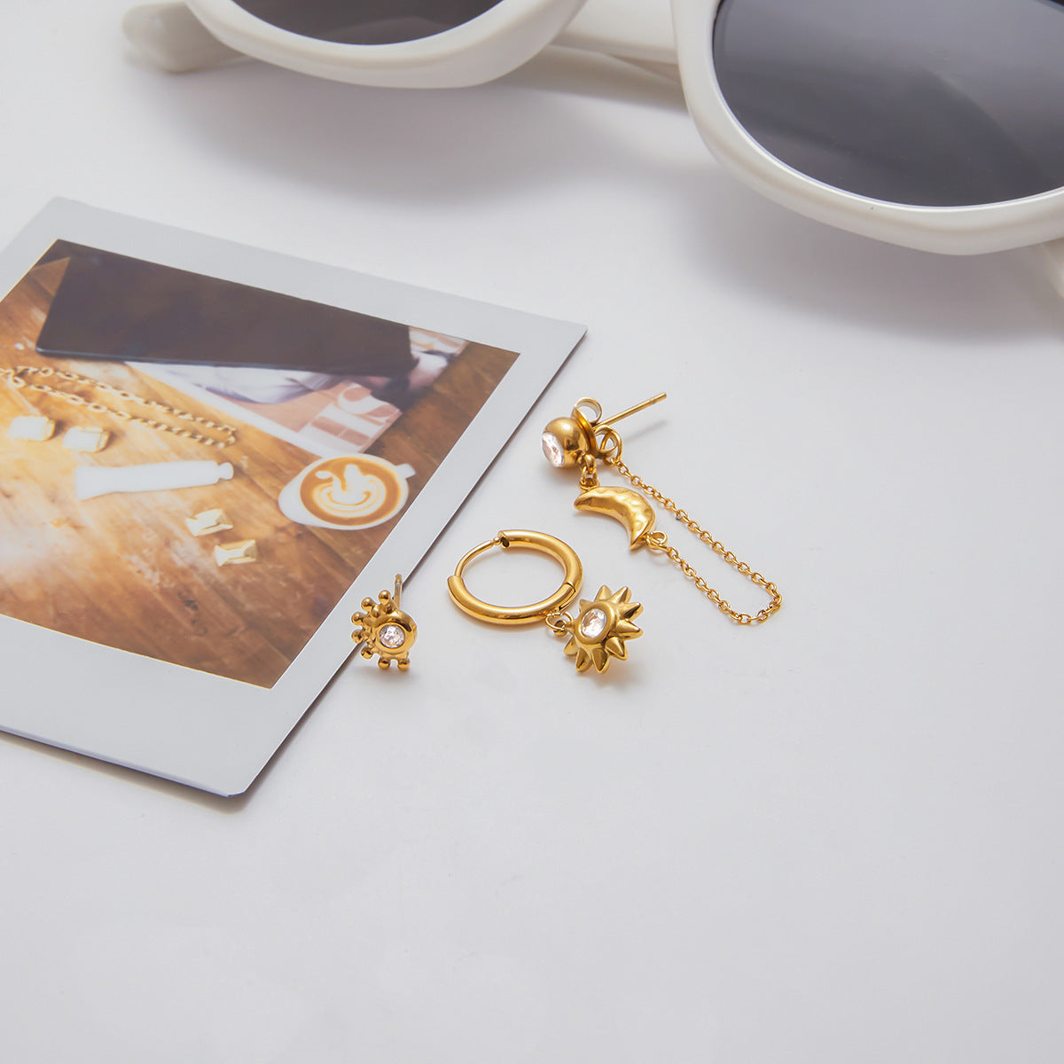 Pendientes de acero inoxidable para mujer con forma de sol geométrica, chapados, hipoalergénicos y resistentes a la decoloración, de lujo