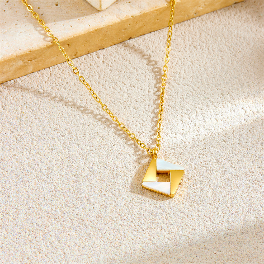 Minimalist Geometric Hollow Square Pendant Necklace in Stainless Steel with Gold Plating on O-Chain for Women