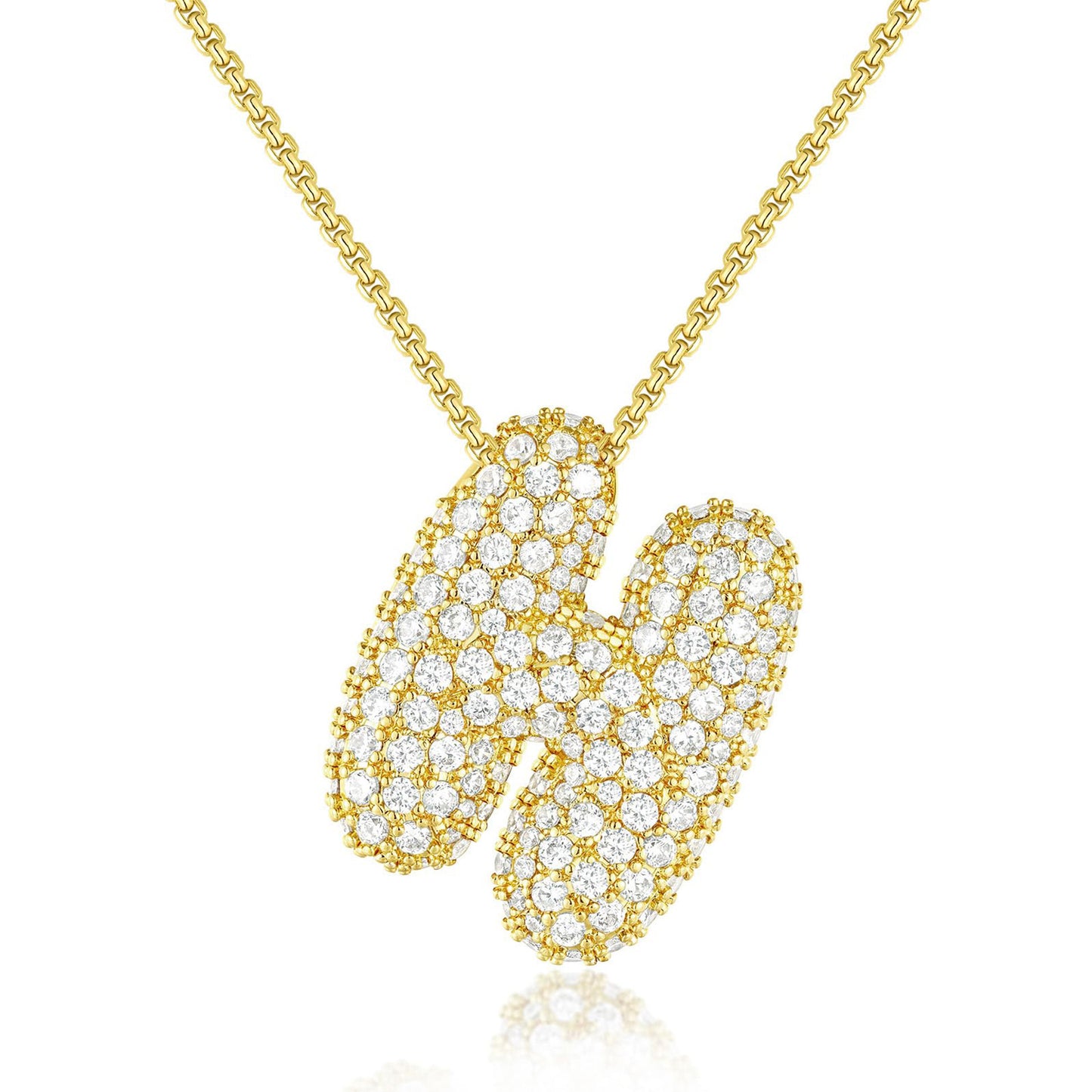 Luxury Elegant Gold Silver Plated Brass Letter Pendant Necklace with Cubic Zirconia for Women