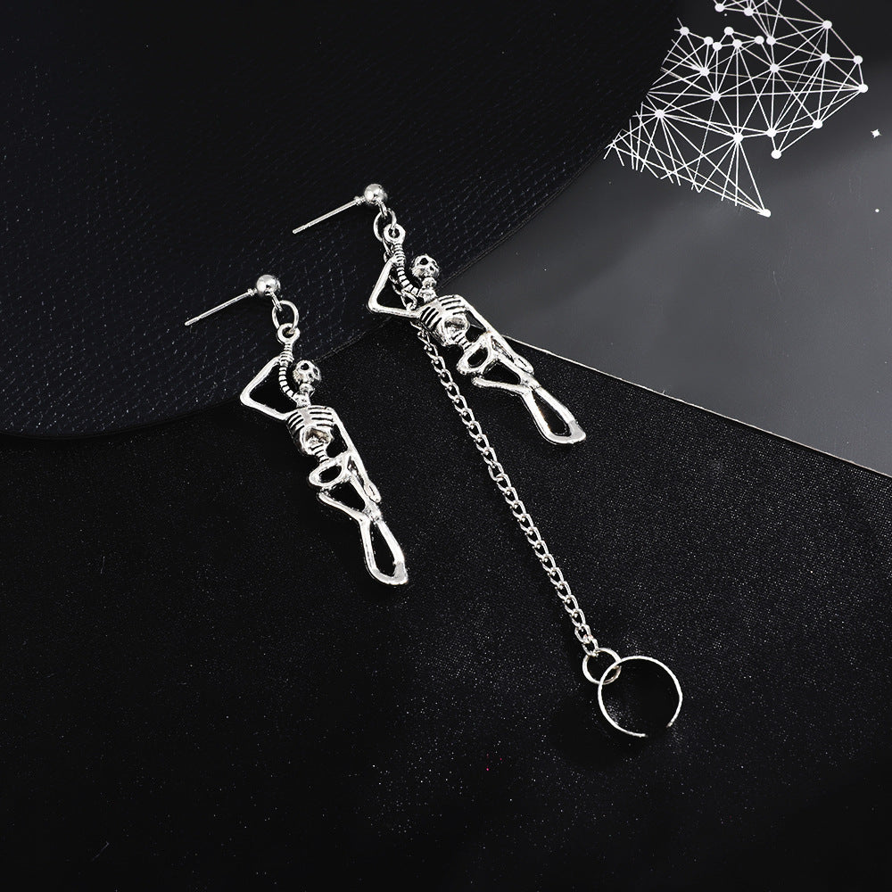 Pendientes de aleación con calavera gótica y corazón para Halloween con acabado chapado unisex