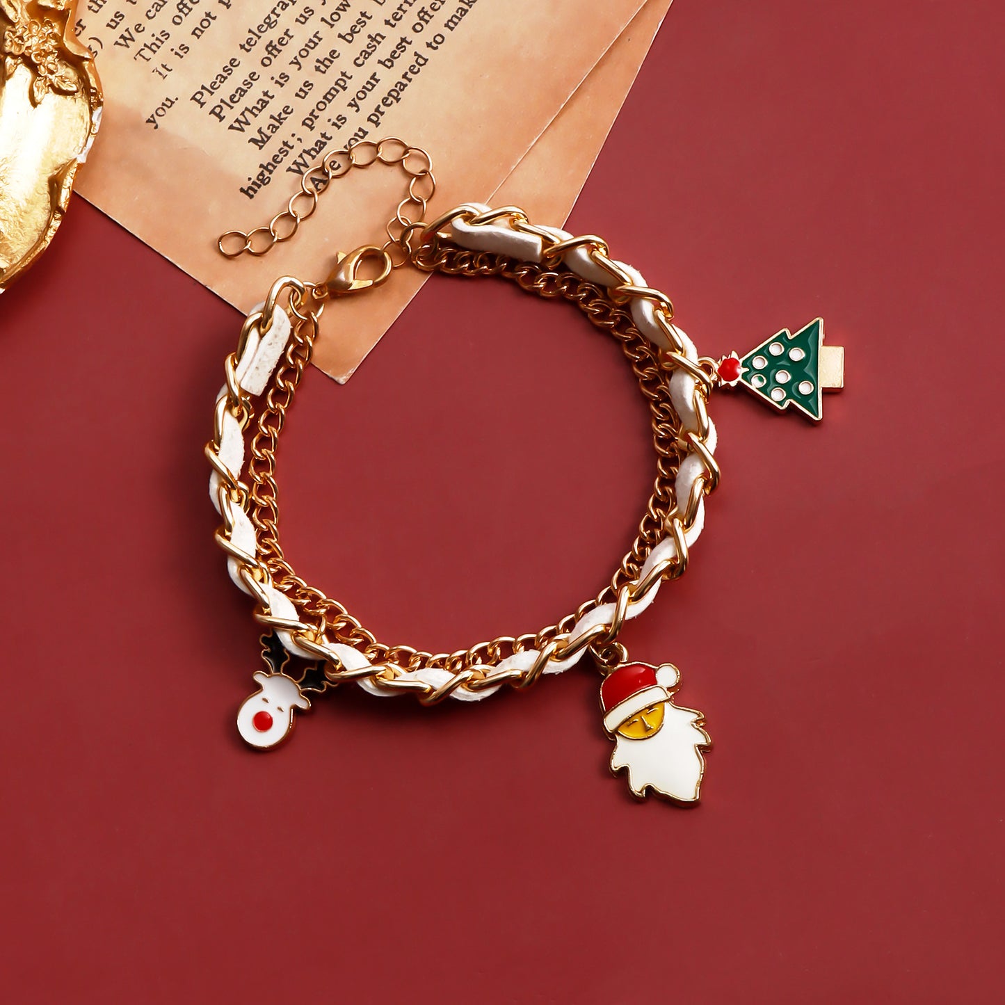 Geometric Christmas Santa Pendant Bracelet for Women with Plated Metal Finish