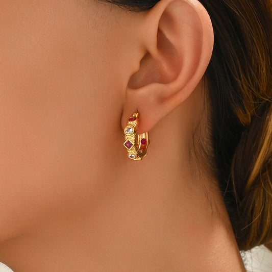 Orecchini a perno geometrici minimalisti da donna con intarsio di strass su base in rame e perni in acciaio inossidabile, orecchini a perno di lusso di tendenza