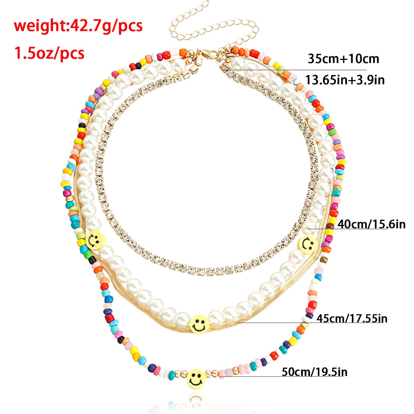 Minimalist Cold-Tone Baroque Pearl Smile Pendant Necklace for Women Alloy Chain with Rhinestone Inlay and Plated Finish