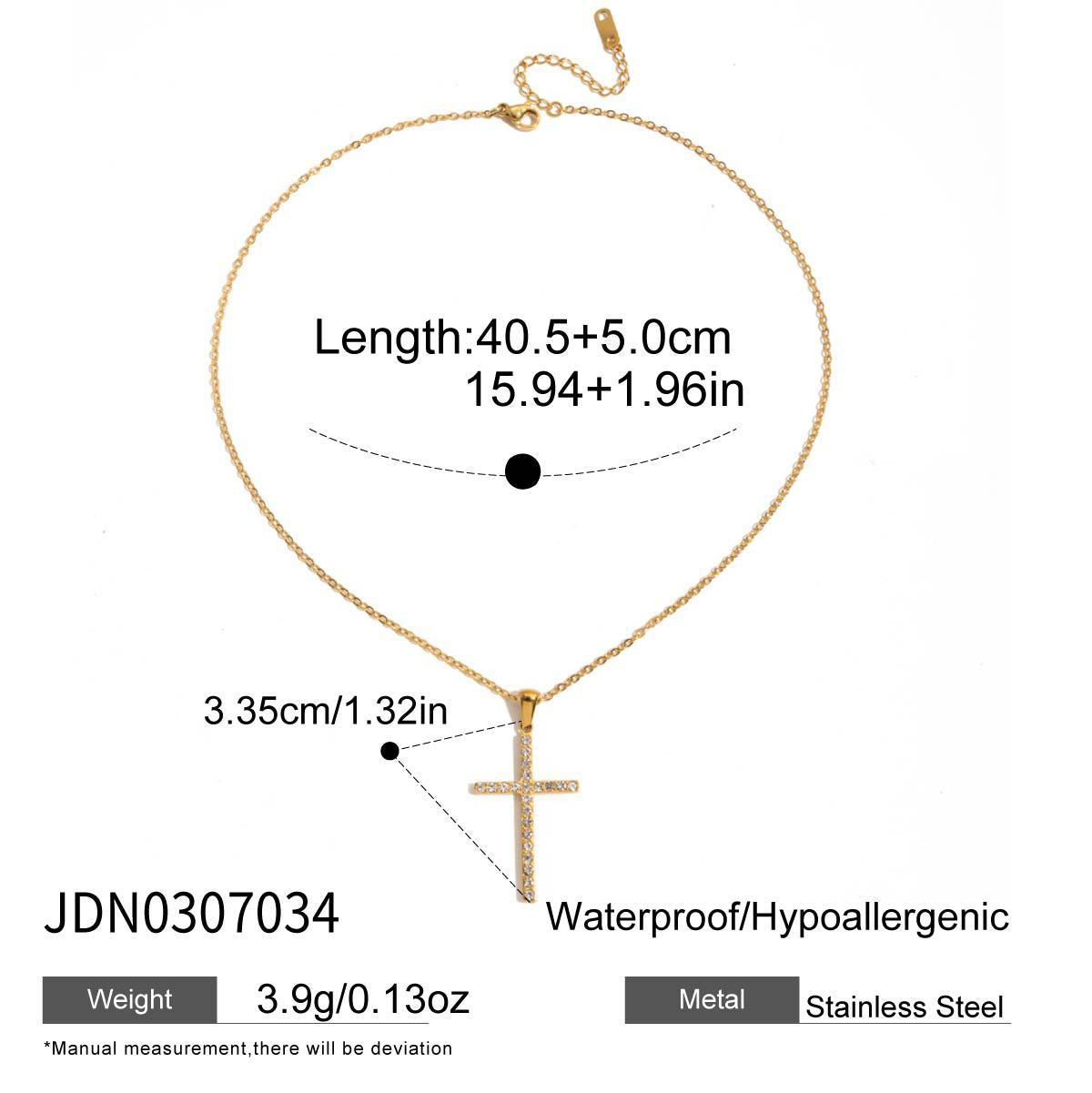 Minimalist Luxury Geometric Cross Stainless Steel PVD Necklace with Cubic Zirconia for Women