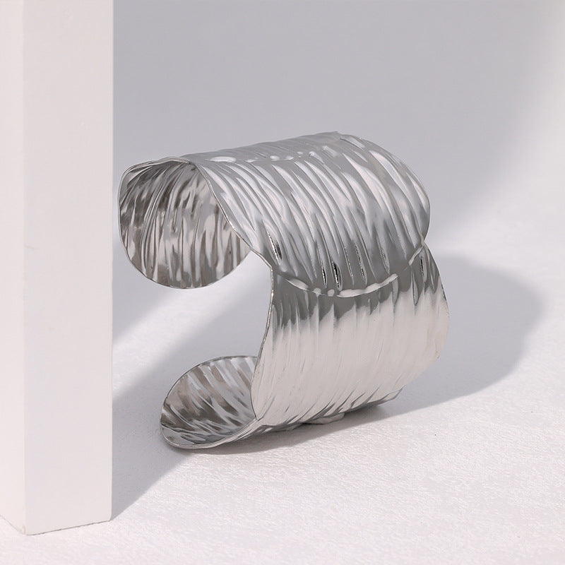 Irregular Wide Cuff Bracelet in Stainless Steel with Gold Plating for Women, Fashionable Minimalist and Elegant Design