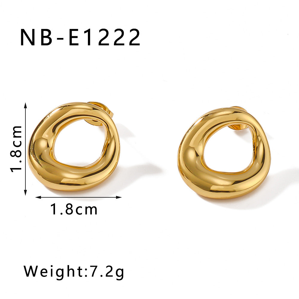 Minimalist Round Stainless Steel Gold-Plated Earrings for Women with Vacuum Electroplating Finish