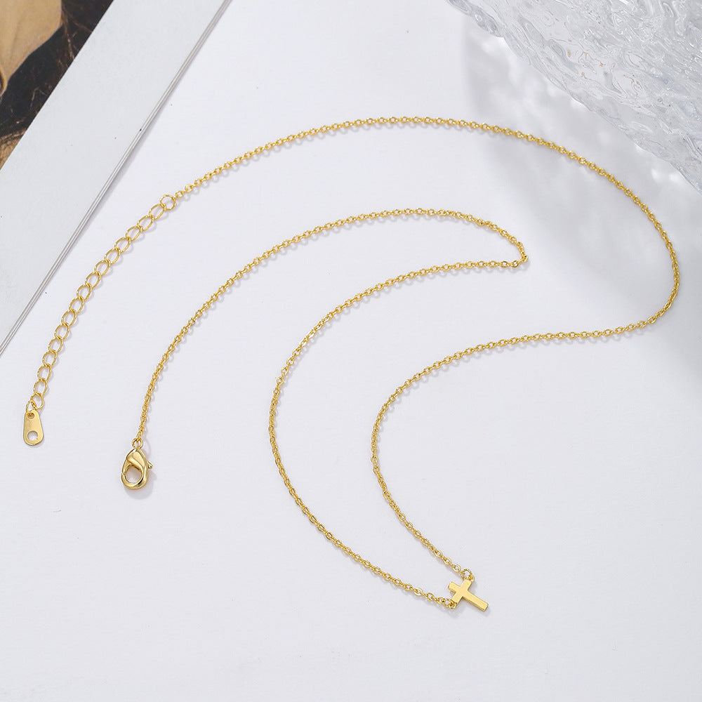 Minimalist Solid Copper Cross Pendant Necklace for Women with Gold Plating, O-Chain, Delicate Clavicle Chain in Contemporary Style