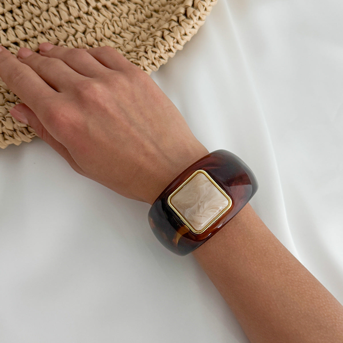 Vintage Gradient Oval Square Resin Bangle Bracelet