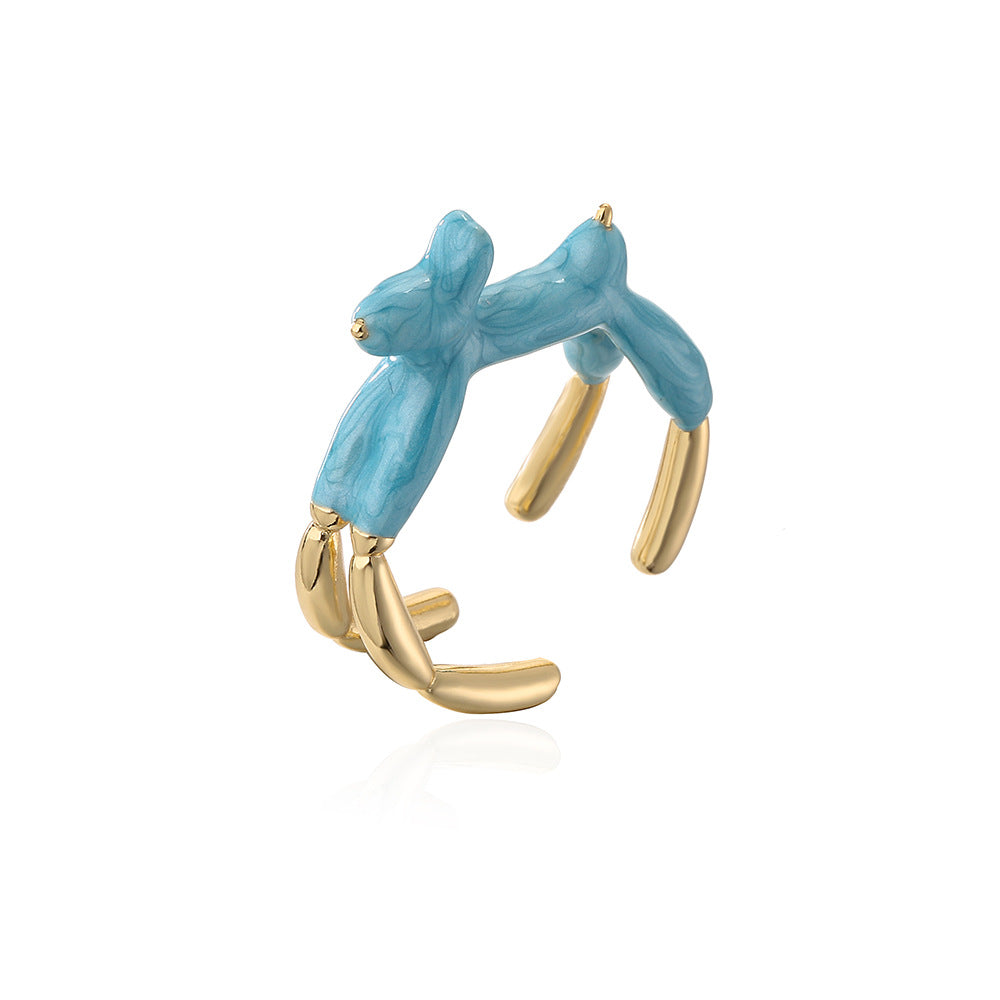 INS Style Abstract Animal Shaped Adjustable Ring in Copper with 18K Gold Plating and Enamel Finish for Women