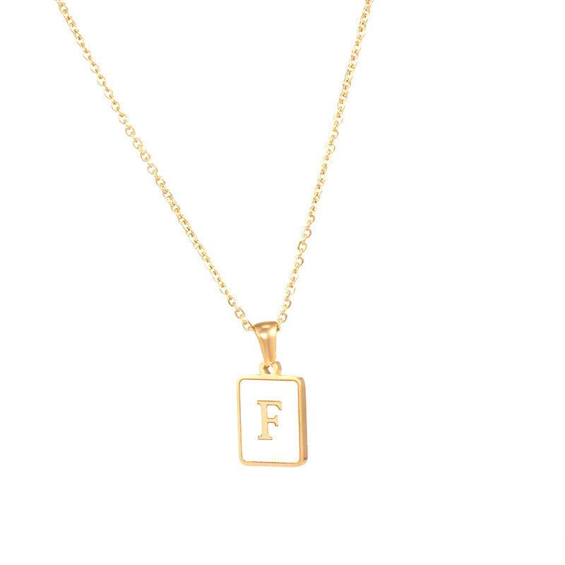 Minimalist 18K Gold Plated Square Letter Pendant Necklace Stainless Steel Shell Design for Women