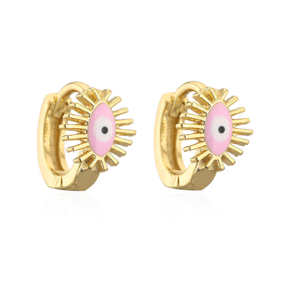 Fashion Geometric Evil Eye Enamel Drop Oil 18K Gold Plated Copper Mini Hoop Earrings for Women