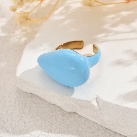 Anello minimalista in rame a forma di goccia d'acqua con finitura smaltata da donna