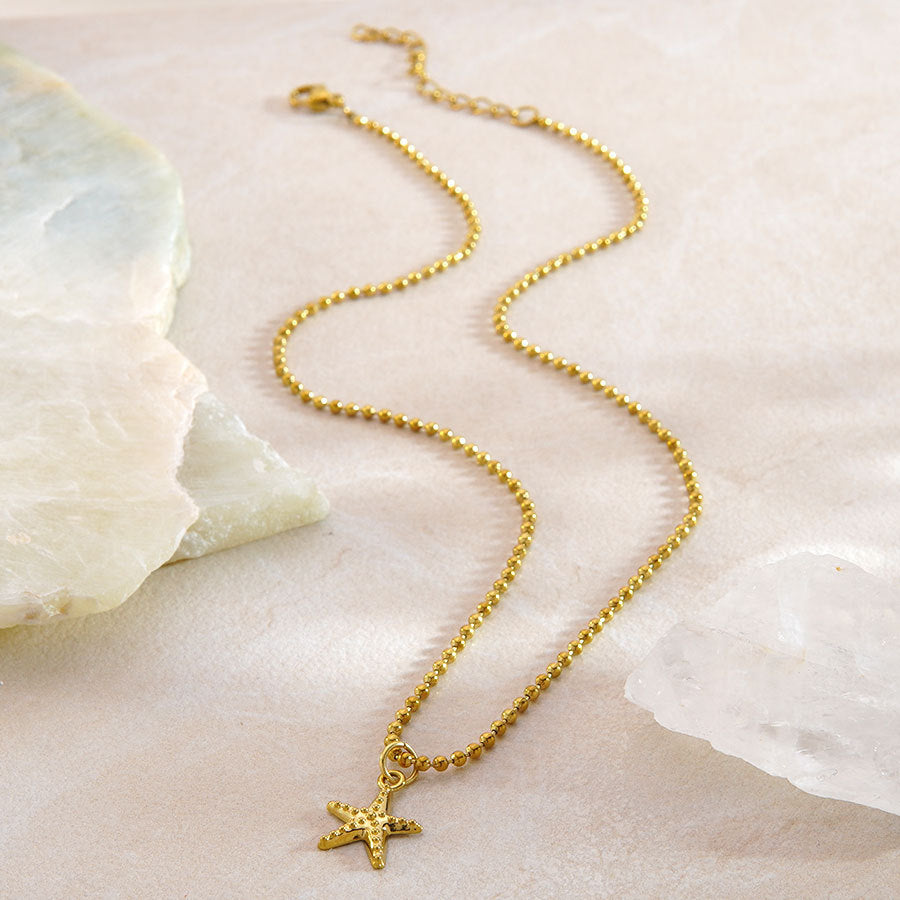Minimalist Geometric Starfish Pendant Stainless Steel Plated Necklace Ball Chain Unisex Jewelry