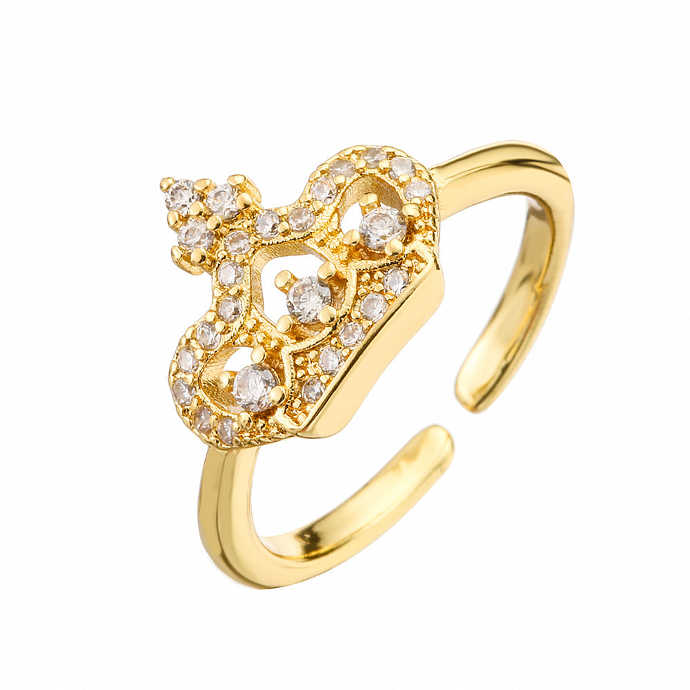 Anello Minimalista a Corona Geometrica da Donna in Ottone Placcato Oro 18K con Intarsio in Zirconia Cubica