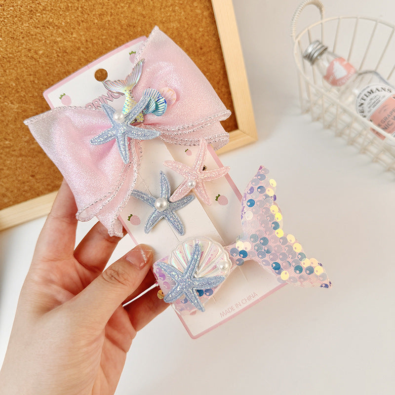 Dulce pinza de pelo de princesa del océano de dibujos animados para niñas con detalle de lazo y accesorio para el pelo de tela con forma geométrica