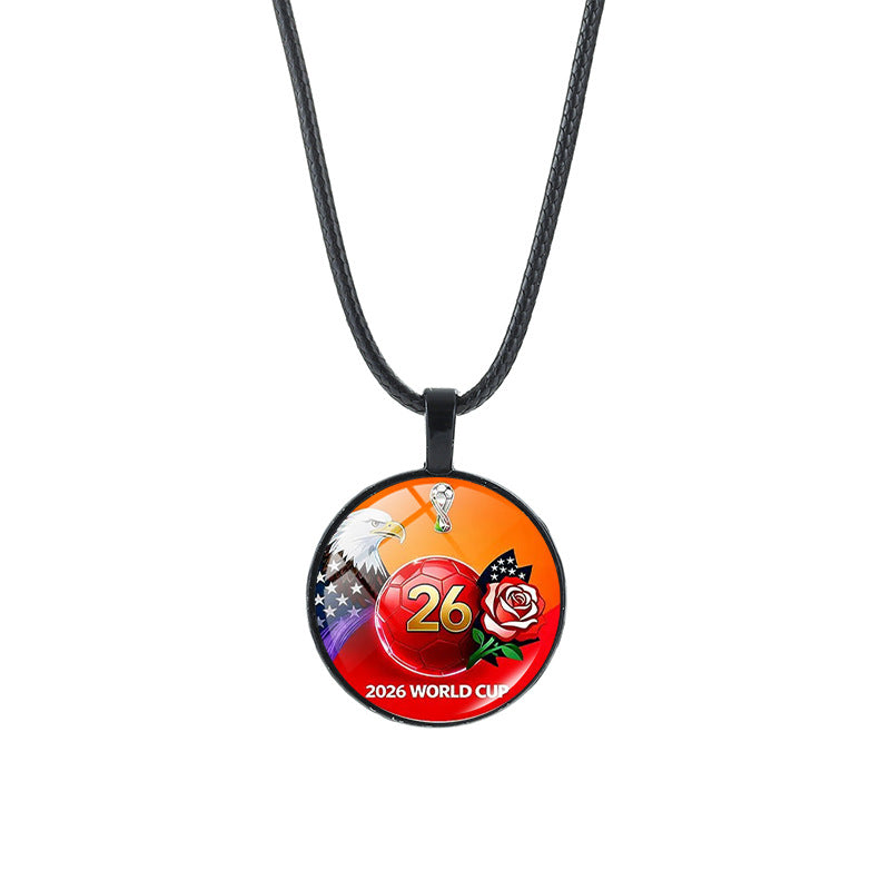 Sporty Geometric Round Crystal Pendant Alloy Plated Necklace Unisex Black Cord Chain