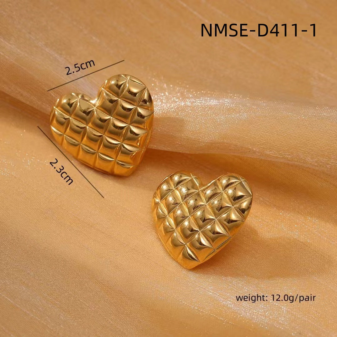 Orecchini a Cuore da Donna in Acciaio Inossidabile Stile Vintage con Placcatura in Oro 18K