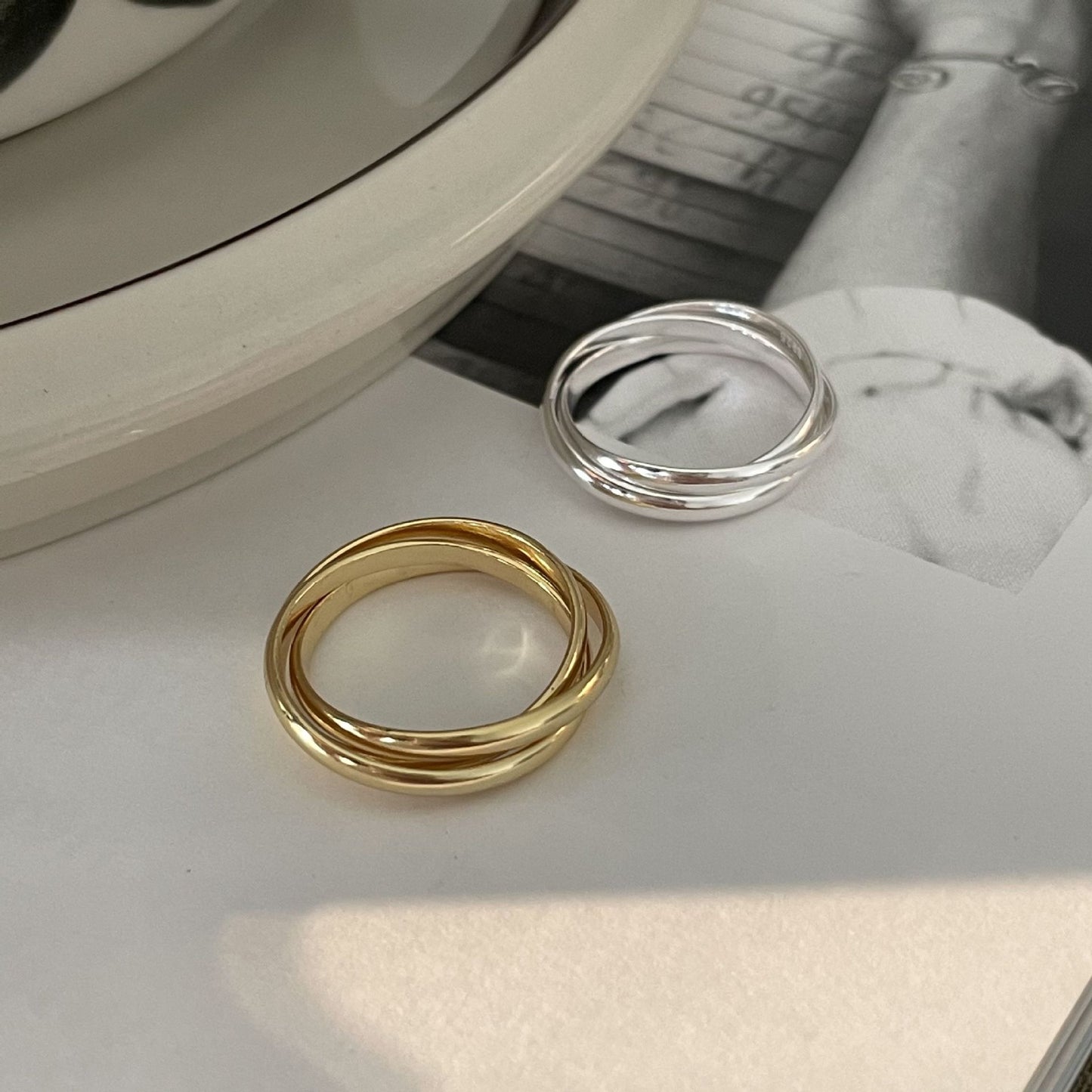 Anello geometrico minimalista da donna in argento sterling, design di tendenza, argento 925, stile unisex