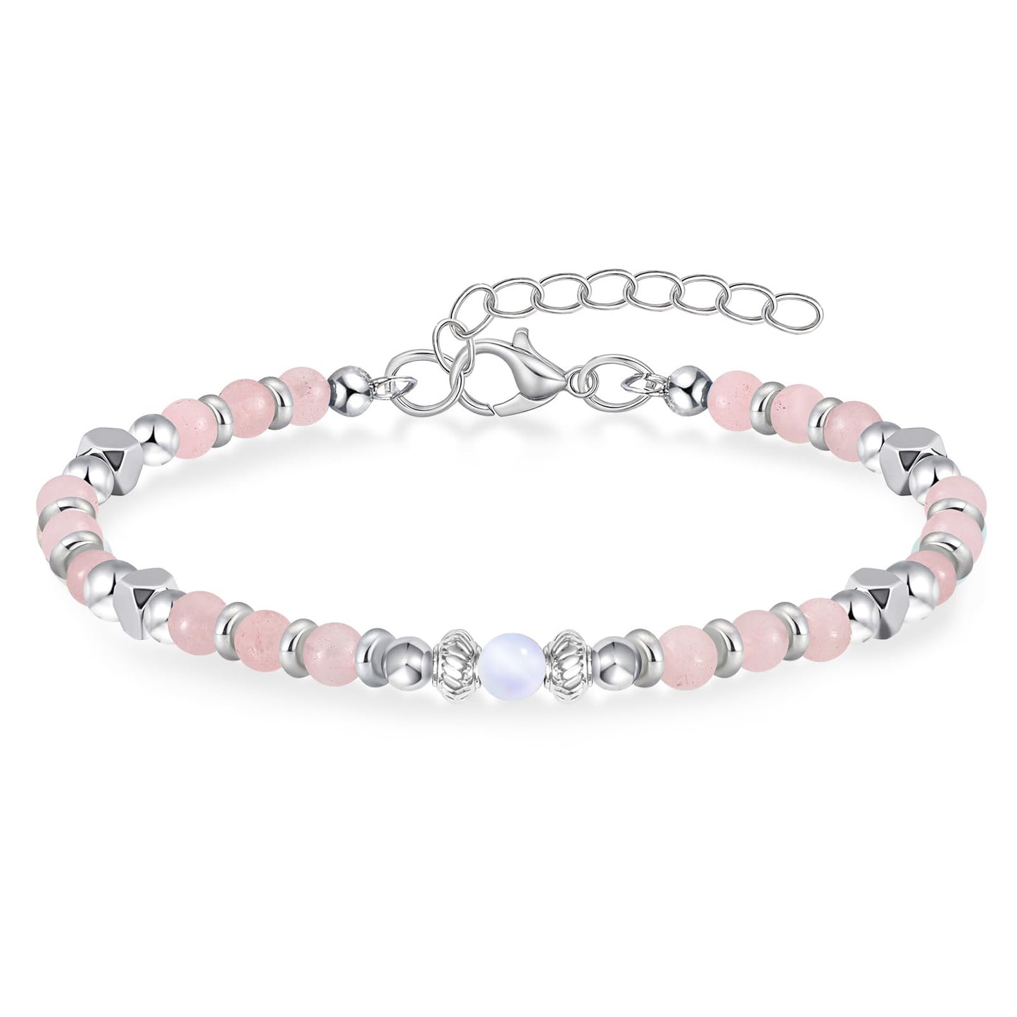 Natural Agate and Moonstone Square Bead Bracelet for Women