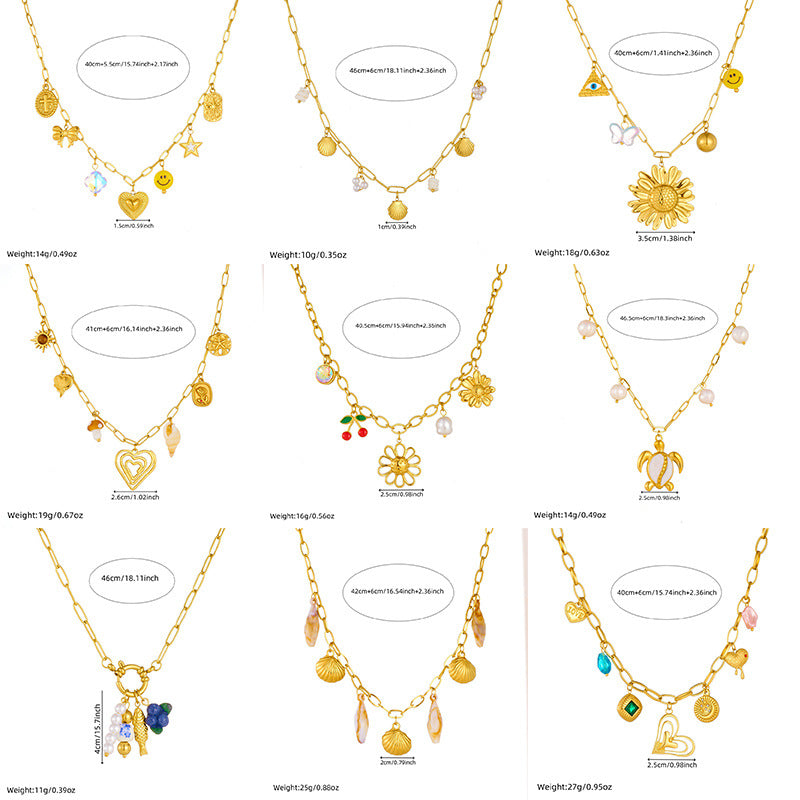 Sweet Gold Plated Heart Floral Hollow Stainless Steel Pendant Necklace Curb Chain