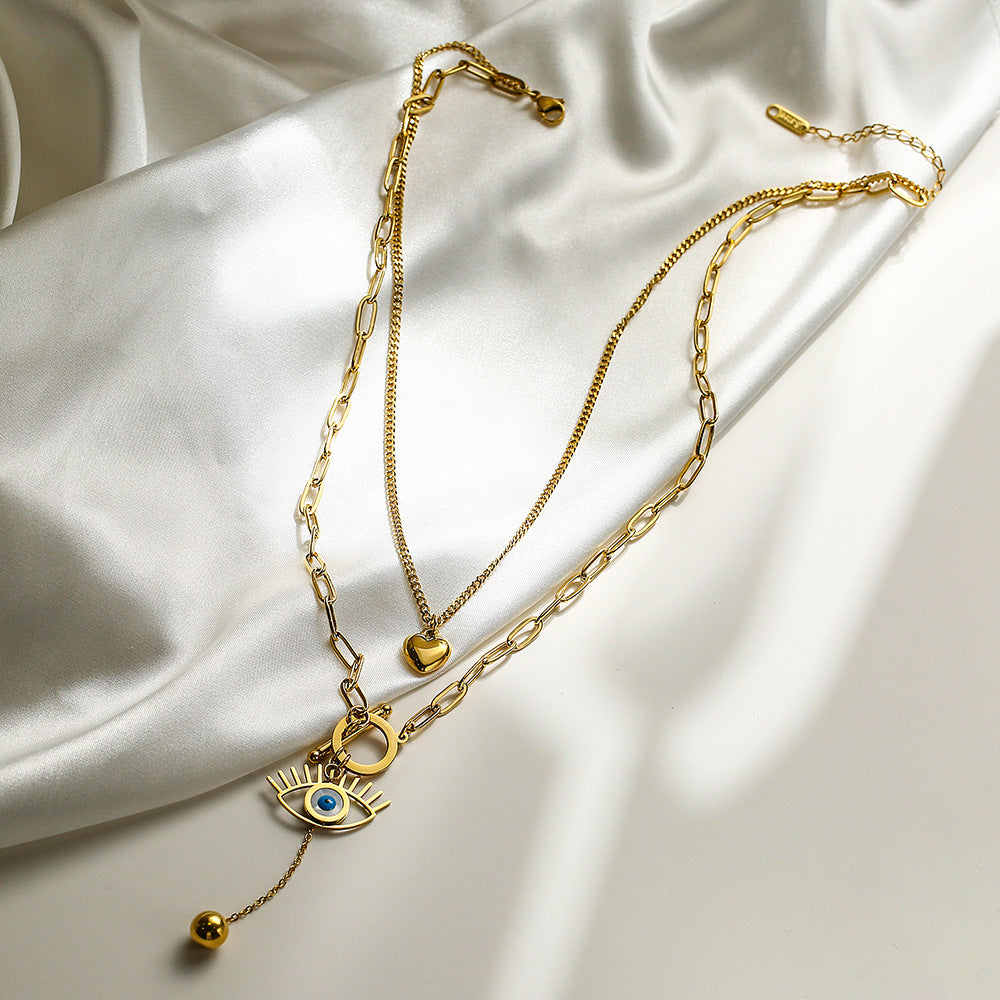 Collana pendente a occhio di Allah geometrico minimalista da donna in acciaio al titanio con design a strati alla moda