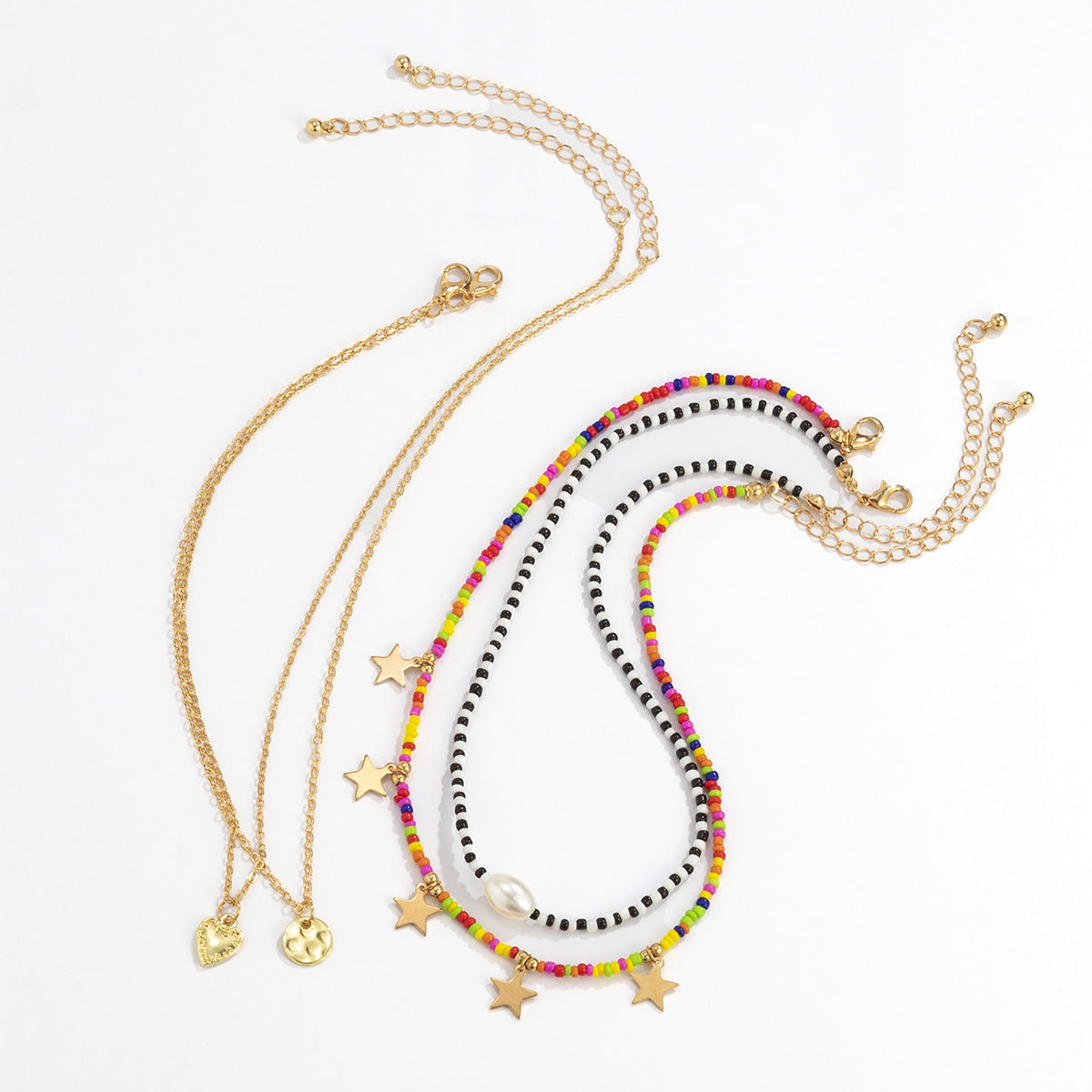 Bohemian Minimalist Hip-hop Heart Star Beaded Plated Necklace for Women