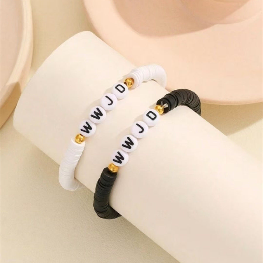 Fashion Handmade Geometric Letter Polymer Clay Acrylic Bracelet Unisex