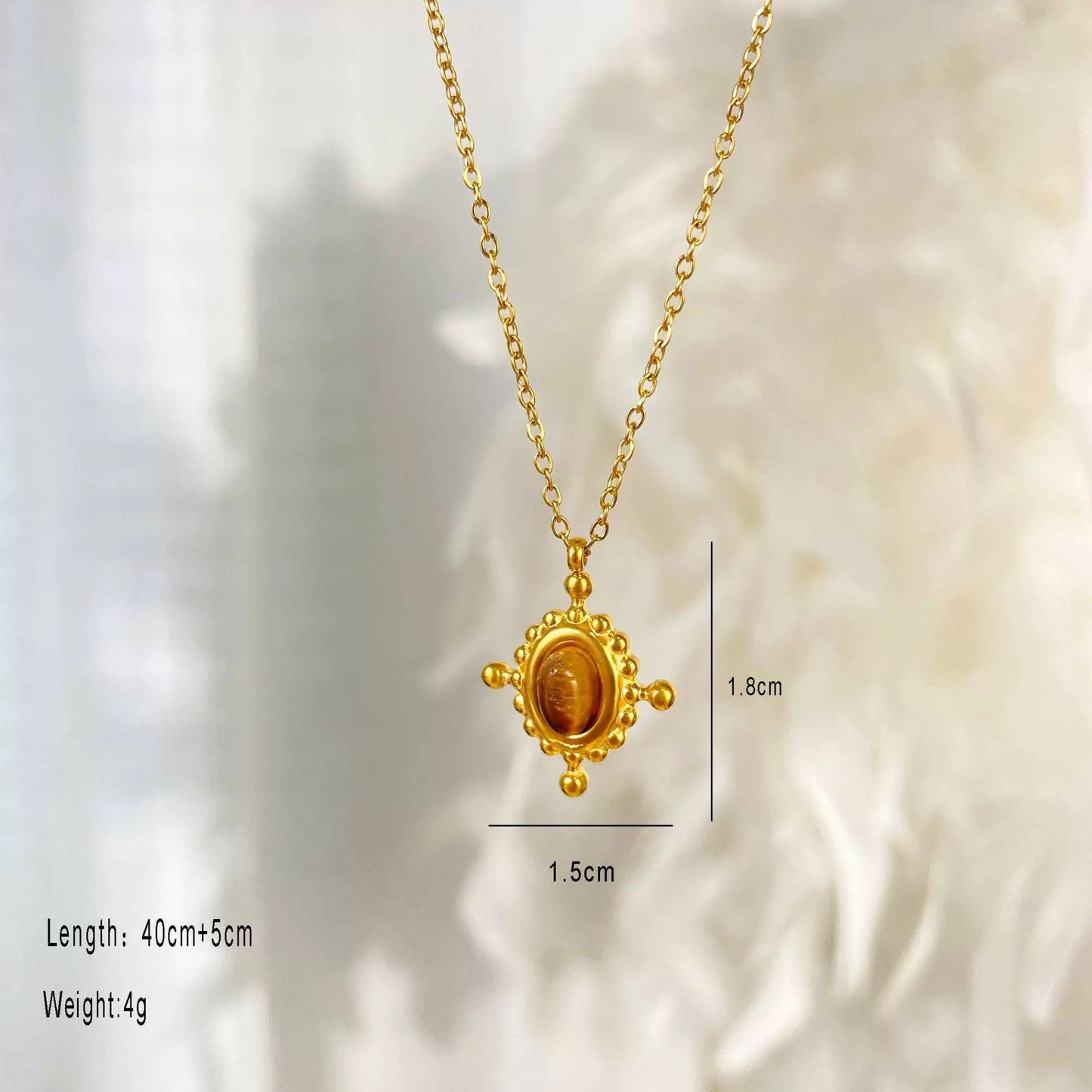 Vintage Geometric Tiger's Eye Titanium Steel Necklace for Women