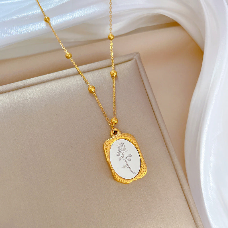 Collar minimalista de acero de titanio con colgante cuadrado geométrico para mujer, cadena corta de clavícula con incrustaciones de diamantes de imitación, estilo de oficina a la moda