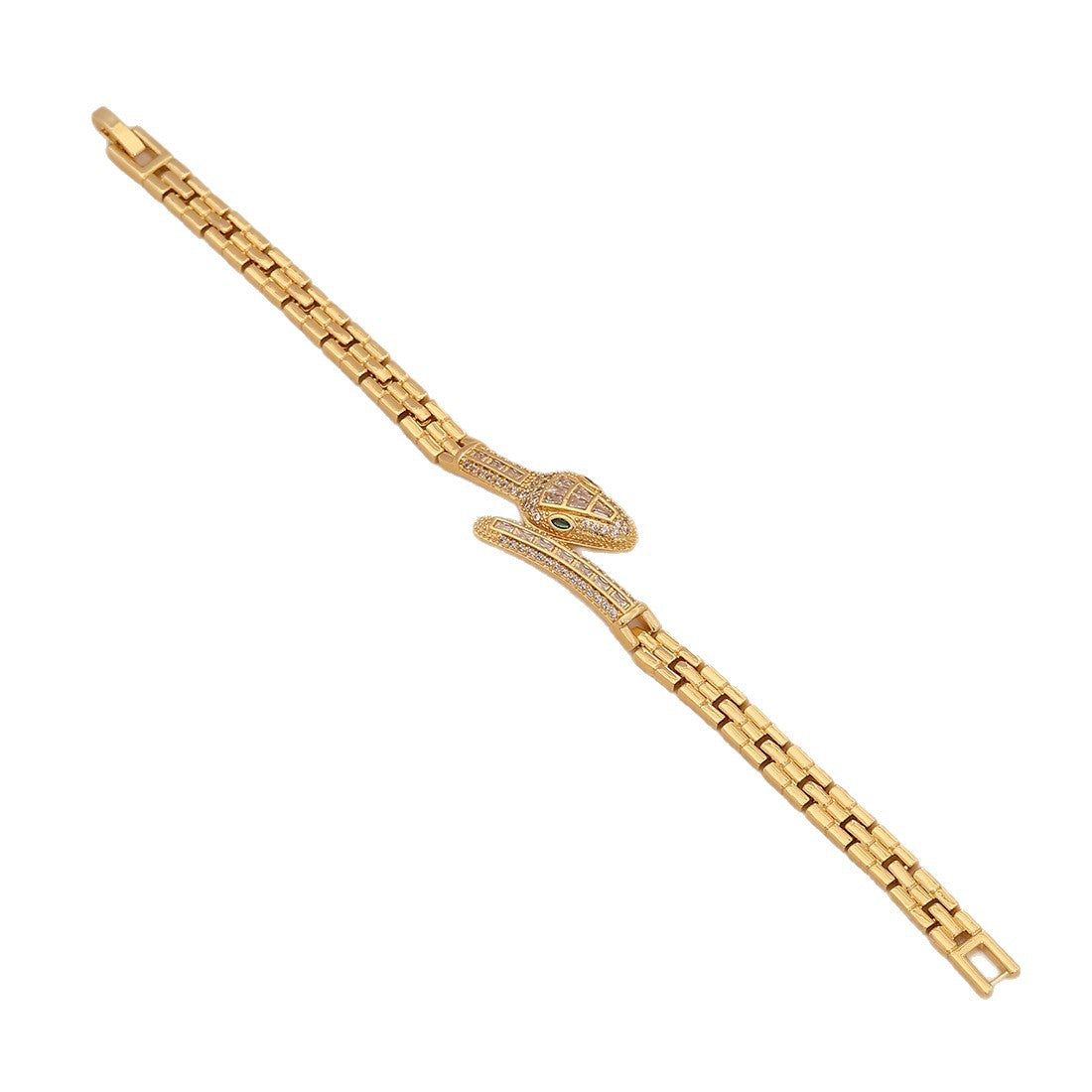 Fashionable Snake-Shaped Zirconia Micro-Paved Copper Bracelet for Women with Luxe Minimalist Appeal