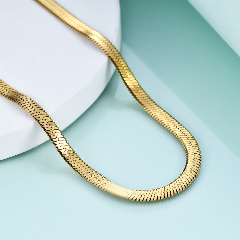 Trendy Geometric 18K Gold Plated Stainless Steel Snake Chain Necklace for Women