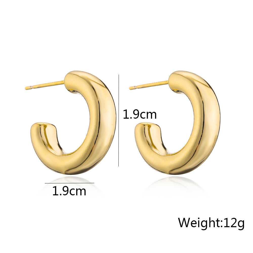 Minimalist 14K Gold Plated Geometric Half-Round Brass Earrings with 925 Sterling Silver Posts for Women