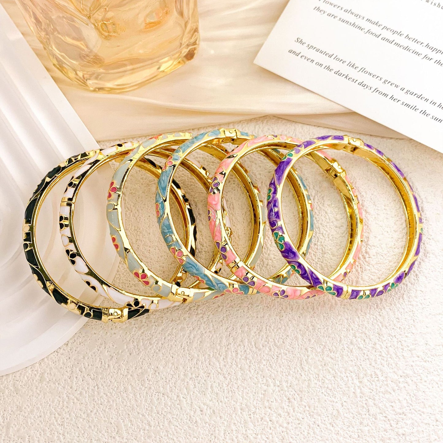 Bracciale rigido in lega smaltata di lusso vintage, design geometrico rotondo ovale, gioielli alla moda
