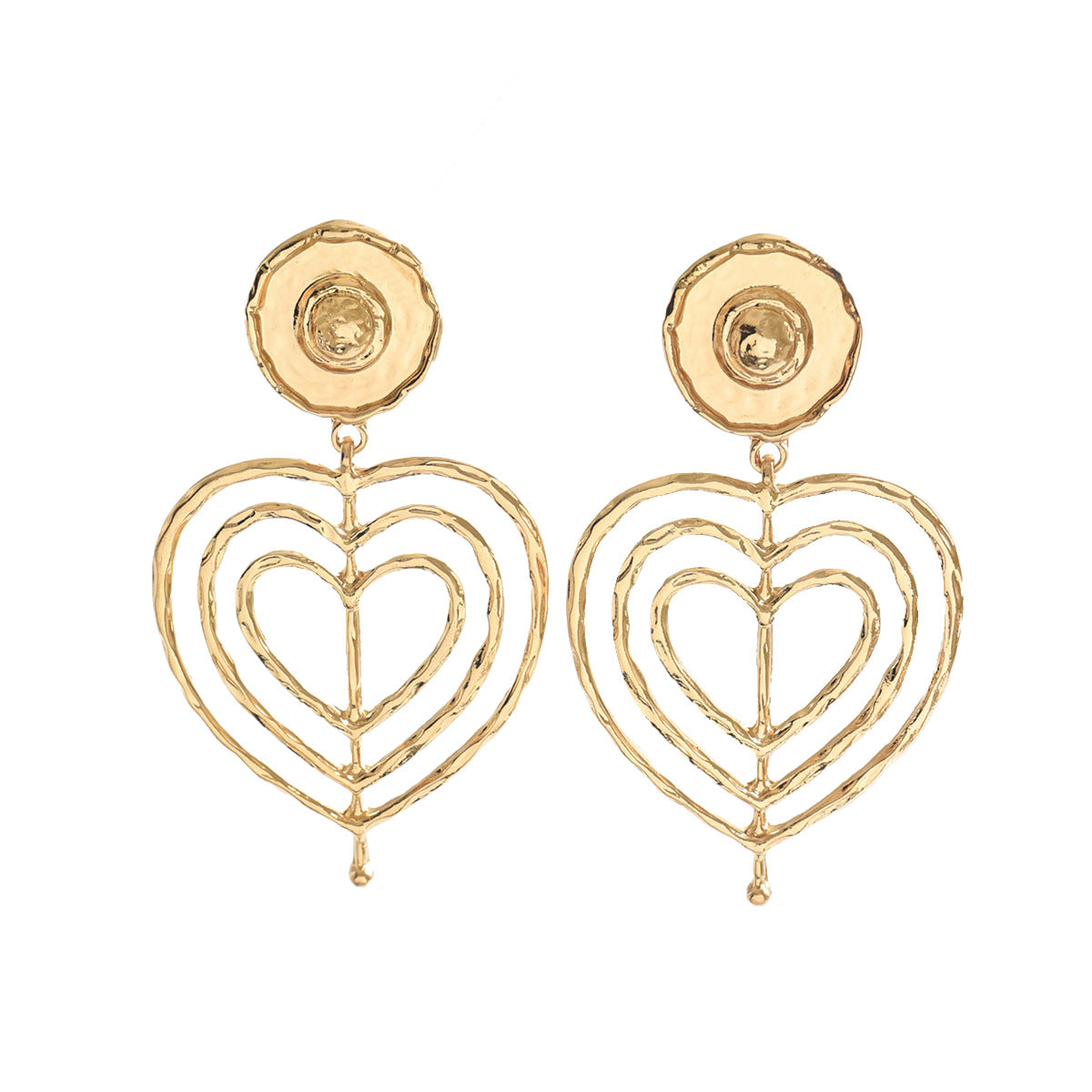 Pendientes minimalistas en forma de corazón de aleación de zinc con acabado galvanizado para mujer, aretes versátiles a la moda.