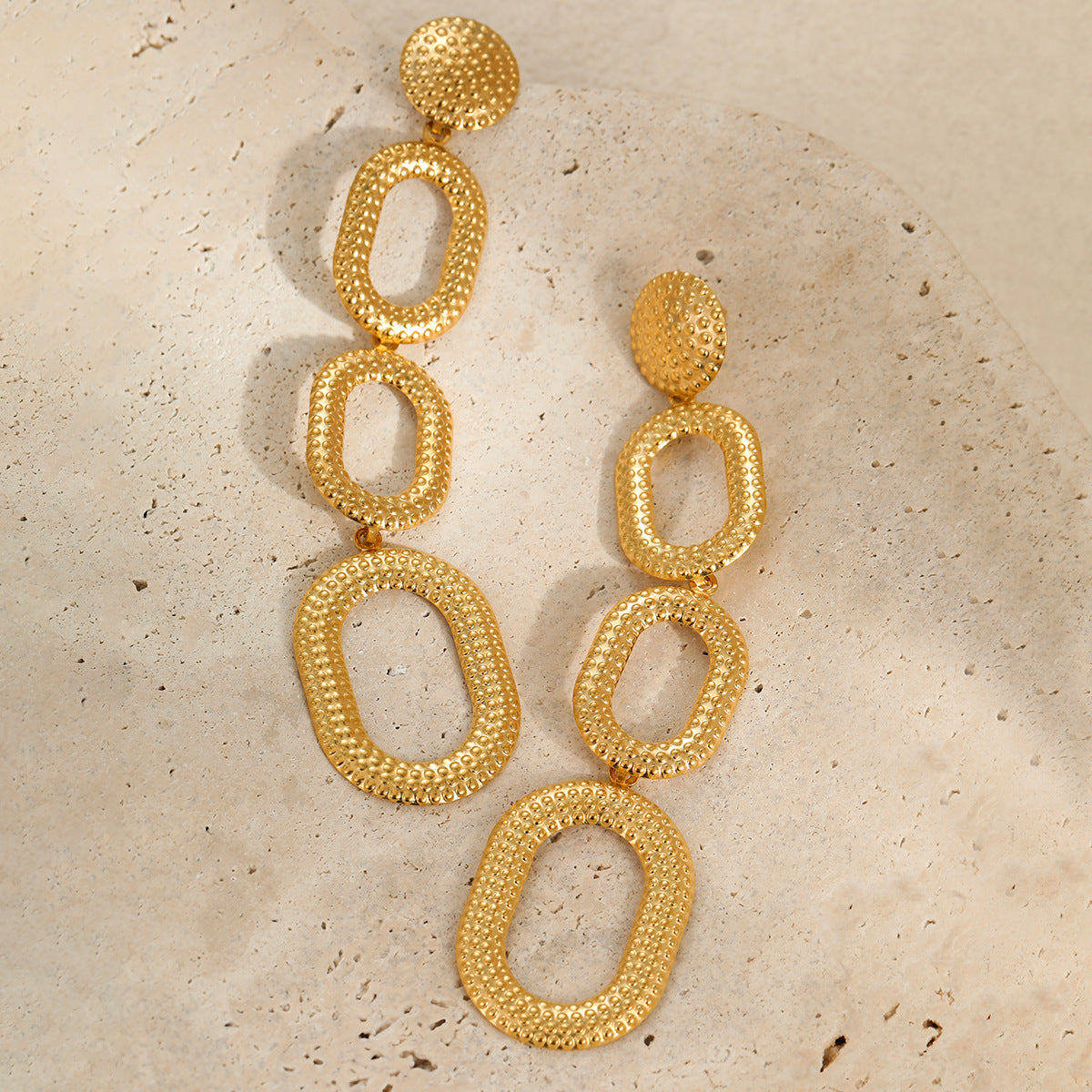 Vintage Style Oval Stainless Steel Earrings with Geometric and Animal Motifs Electroplated for Women