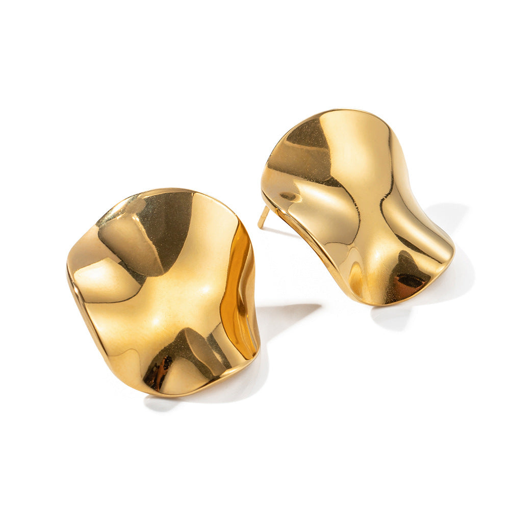 Geometric Stainless Steel Earrings with 18K Gold Plating, Textured Round Design, Elegant Women's Fashion Earrings