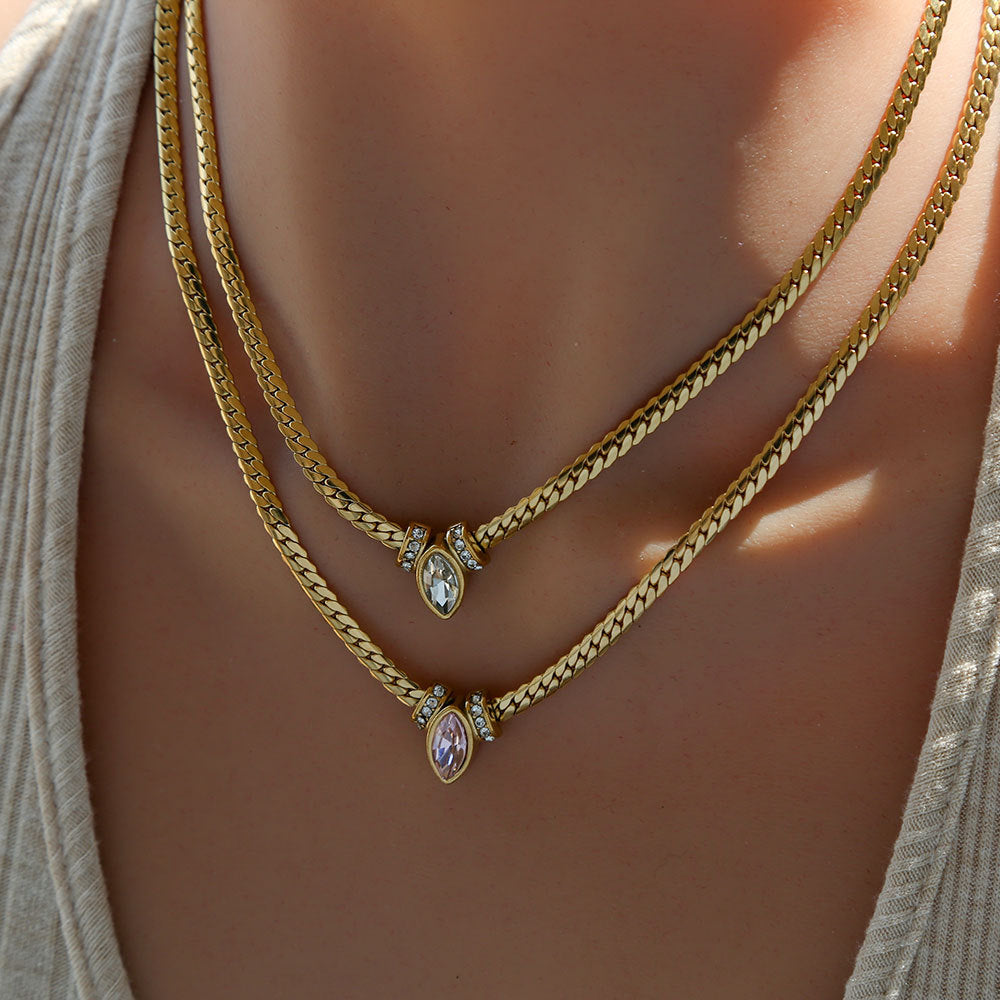 Collana Pendente Occhio Minimalista Geometrica in Acciaio Inossidabile Placcato per Uomo e Donna con Lunghezza Regolabile